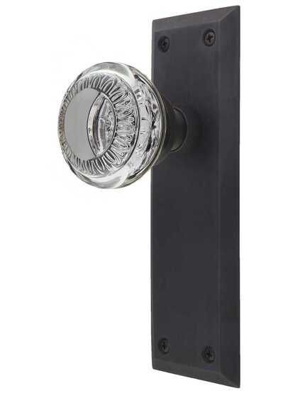 New York Door Set with Ovolo Crystal-Glass Knobs in Oil-Rubbed Bronze.
